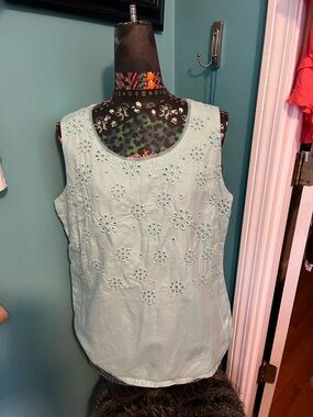 Coldwater Creek Light Blue Floral Eyelet Tank Top